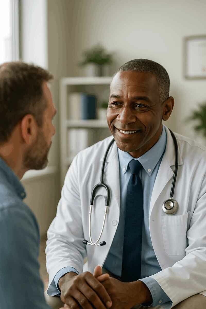 Doctor listening to patient in surgery.